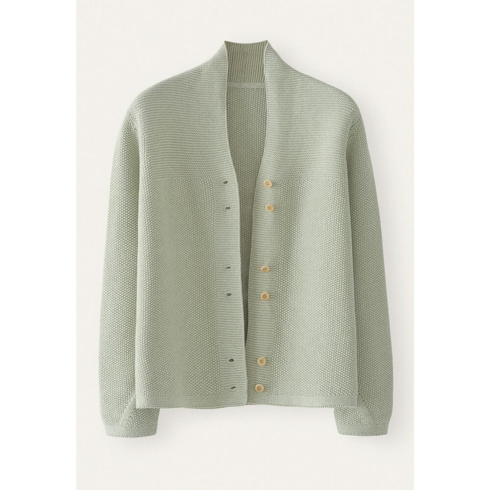 Poetry 100% Organic Cotton Moss Stitch Cardigan Sage Green Sweater Size 10